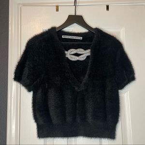 Alexander Wang Crystal Knot Top in Faux Fur